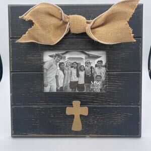 Mainstreet Collection Distressed Black Wood Picture Frame with Bow and Cross